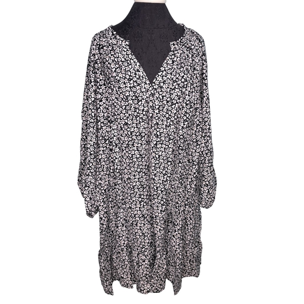New Sonoma Black White Floral Plus Size Short Dress